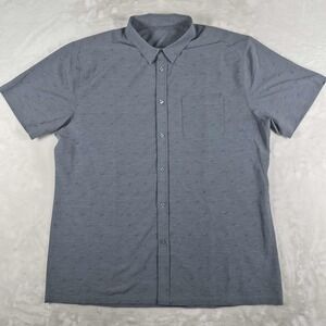 Vuori Bridge Button Down Shirt Men's 2XL Blue Geometric Short Sleeve Stretch